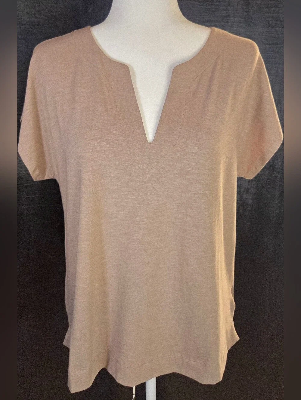 NWT Sigrid Olsen Taupe Split V-Neck Blouse Size M Cotton Tencel Eco Luxury Top - Picture 2 of 13